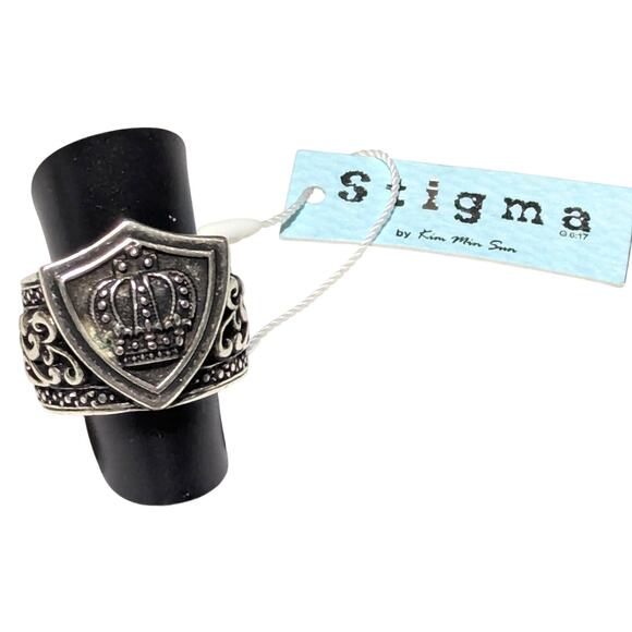 Stigma Mens Size 9 Shield Crown Ring Gothic Silver-tone by Kim Min Sun - Picture 1 of 10